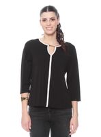 Polera Manga Larga Sólida con Escote V y Aplicación