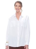 Blusa Manga Larga Sólido Abotonada en Delantero Bolsillos