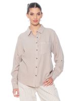 Blusa Manga Larga Lino Lyocell Abotonada en Delantero