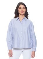 Blusa Manga Larga Listado Abotonado en Delantero