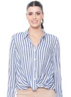 Blusa Manga Larga Listada Abotonada Nudo Ruedo