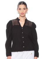 Blusa Manga Larga Brodery Abotonada Aplicación