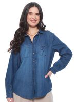 Blusa Denim Bordado con Cuello Camisero