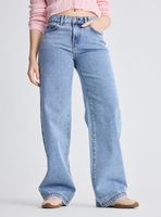 Jeans Wide Leg Color Tiro Alto Cierre y Botón