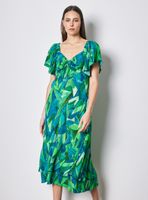 Vestido Midi con Lazo en Escote Mangas y Ruedo con Volantes