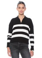 Sweater Manga Larga Listado Escote V con Franjas