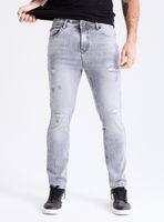 Jeans Gravillado Cracquelado con Roturas Skinny Fit