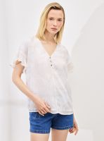 Blusa Fluida Estampada con Hilos de Lurex