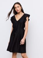 Vestido Escote V con Volantes Cordón en Cintura