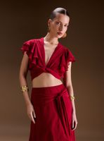 Blusa Crop con Vuelos Nudo Colección Ange Eyzaguirre