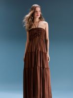 Vestido Largo Strapless Top Fruncido Colección María Guldman