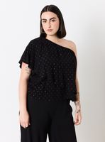 Blusa de Un Hombro Vuelo y Reflejos Metálicos