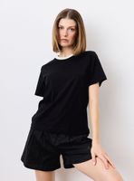 Polera Manga Corta con Cuello Color a Contra Tono