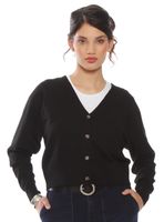 Chaleco Manga Larga Escote V Abotonado en Delantero Color