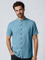 Camisa Cuello Mao Lino Manga Corta Vintage