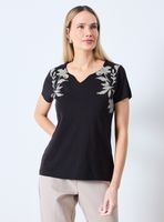 Polera Gráfica Floral con Bordado