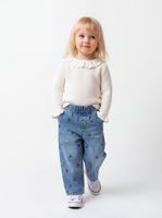 Jeans Full Bordado con Cerezas en Contraste