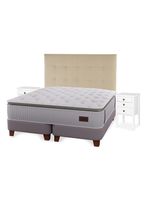 Cama Europea Heritage Súper King 200x200 cm + Respaldo Crudo + Vel Roma