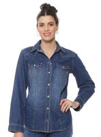 Blusa Manga Larga Denim Bolsillo Tapeta Abrochada