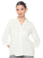 Blusa Manga 3/4 Sólida con Encaje y Escote