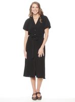 Vestido Manga Corta Sólido con Escote y Lazo