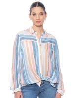 Blusa Listada Abotonada en Delantero Raya Color