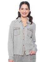 Blusa Manga Larga Lyocell Abotonada y Bolsillos