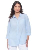 Blusa Manga Larga Listada Abotonada en Delantero