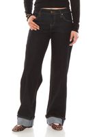 Jeans Wide Leg Cuffed Tiro Alto Pretina Básica