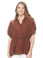 Blusa Safari Manga Corta con Cuello y Cintura Ajustada