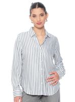 Blusa Listada Abotonada en Delantero Color