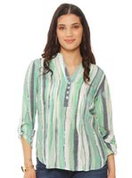 Blusa Listada y Escote V con Botones Delantero