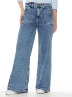 Jeans Cargo Wide Leg Tiro Alto 1 Botón Costadillo
