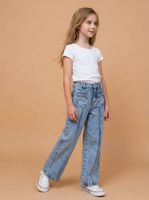 Jeans Wide Leg Bolsillo Aplicación con Trenzas
