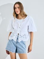 Blusa Broderie con Manga Abullonada