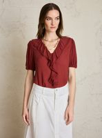 Blusa Vuelo en Escote y Manga Aglobada