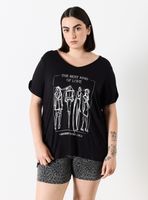 Polera Gráfica Metalizada y Manga Cut-Out con Nudo