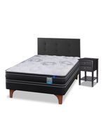Cama Europea Seven Plus 1.5 Plazas Box + Respaldo Royal Negro + Velador Rover