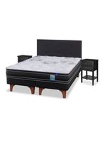 Cama Europea Seven Plus 2 Plazas Box Base Dividida + Respaldo Royal Negro + Velador Rover