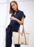 Cartera Totebag Textil con Detalles Efecto Cuero