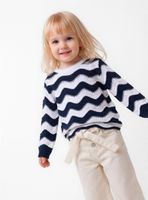 Sweater Cuello Redondo con Líneas Irregulares Bicolor