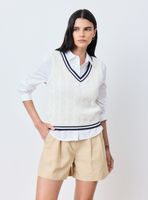 Sweater Cuello V Trenzado sin Mangas