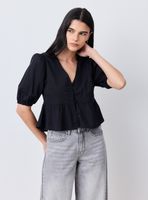 Blusa Manga Abullonada y Corte Peplum
