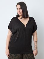 Polera Tejida Escote V con Anillo Metálico