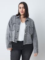 Chaqueta Denim Acid Wash Texturada y Brillitos