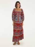 Vestido Midi Escote Cuadrado y Mangas Aglobadas