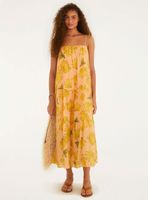 Vestido Midi con Falda Fruncida en Niveles Diseño Plátanos