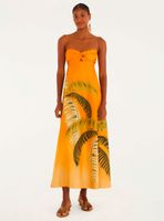 Vestido Midi Detalle Cruzado en Escote y Diseño de Palmeras