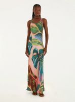 Vestido Largo Ajustado Diseño Hojas Tropicales