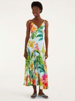 Vestido Midi Diseño Floral y Loros